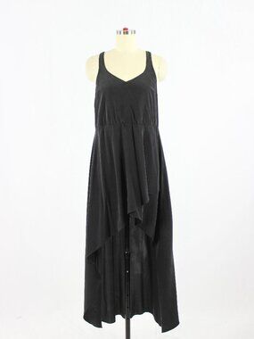 AMANDA UPRICHARD Black 100% Silk Crepe de Chine High Low Midi Tank Dress, Size S